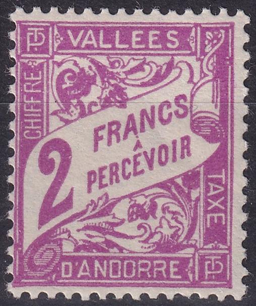 FRENCH ANDORRA SG FD99 1941 2f Bright-Mauve MM