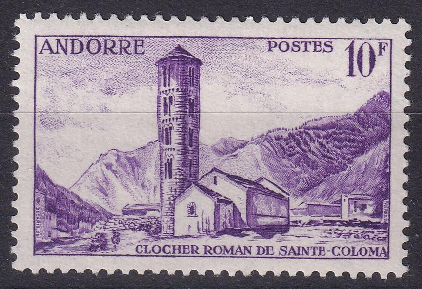 FRENCH ANDORRA SG F150 1955 10f Bright Reddish Violet MM