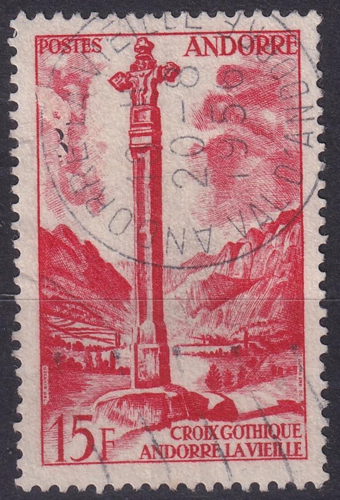 FRENCH ANDORRA SG F152 1955 15f Vermilion VFU