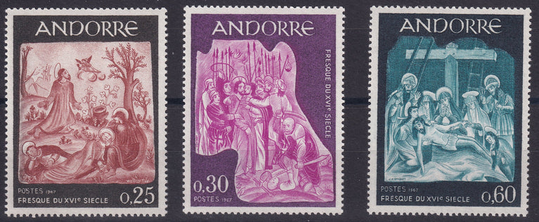 FRENCH ANDORRA SG F204 - 206 1967 16th Century Frescoes MM