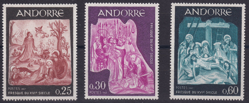 FRENCH ANDORRA SG F204 - 206 1967 16th Century Frescoes MM