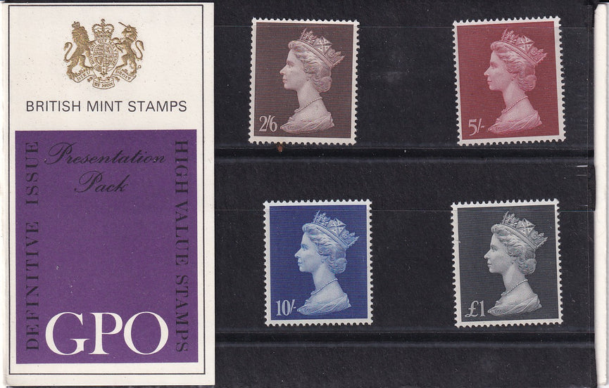 GB 1969 PACK 7 2/6 - £1 (4 V) Pre Decimal High Value Machins Presentation Pack
