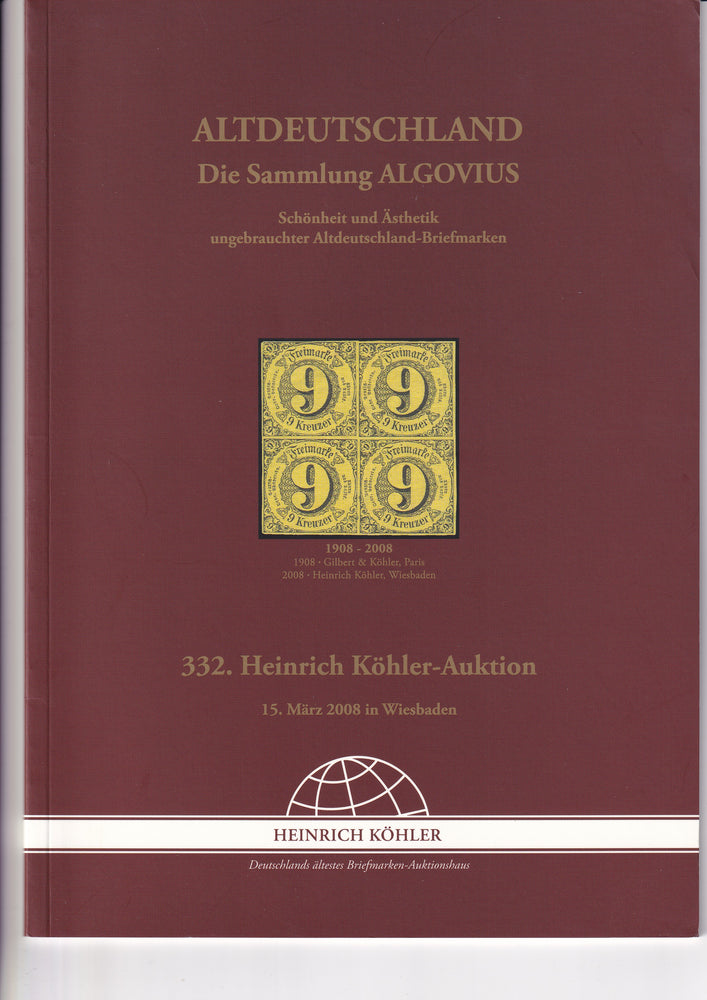 HEINRICH KOHLER 332 15 MAR 2008 THE ALGOVIUS OLD GERMANY COLLECTION