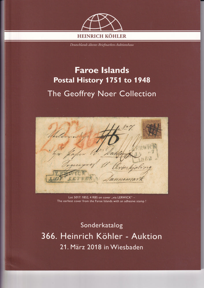 HEINRICH KOHLER 366 21 MAR 2018 THE GEOFREY NOER FAROE ISLANDS POSTAL HISTORY