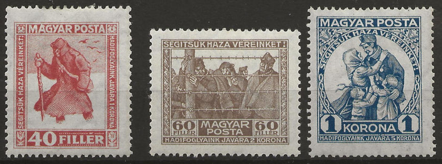 HUNGARY 1920 RETURNED PRISONERS SG 396b - 371b SET (3) MM CAT £12