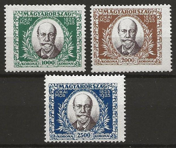 HUNGARY 19251st FEB BIRTH CENTENARY JOKAI SG 449 - 451 SET MM CAT £20