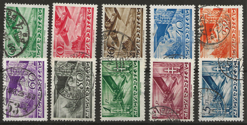 HUNGARY 1936 AIRMAIL SG 580 - 589 SET VFU CAT £38