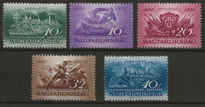 HUNGARY 1936 ANNIV OF RECAPTURE OF BUDAPEST SG 590 - 594 SET MM CAT £23