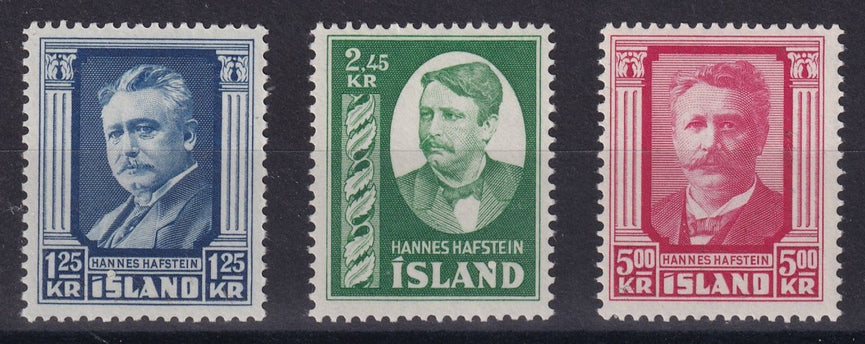 ICELAND 1954 SG 325 - 327 HAFSTEIN MINISTER OF ICELAND MNH CAT £55