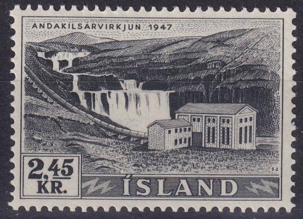 ICELAND 1955 SG 340 2.45K BLACK ANDAKILSARCIRKJUN WATERFALL MNH CAT £9.50