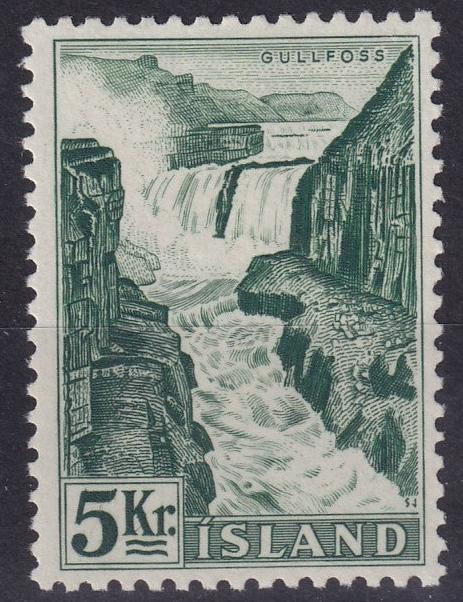 ICELAND 1955 SG 342 5K DEEP MYRTLE GREEN GULLFOSS WATERFALL MNH CAT £18