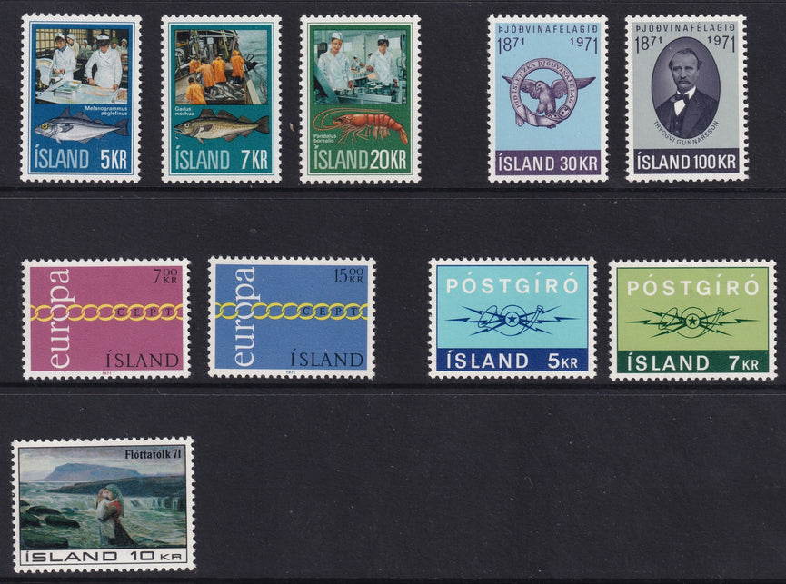 ICELAND 1971 COMMEMORATIVE YEAR SET MNH CAT £21