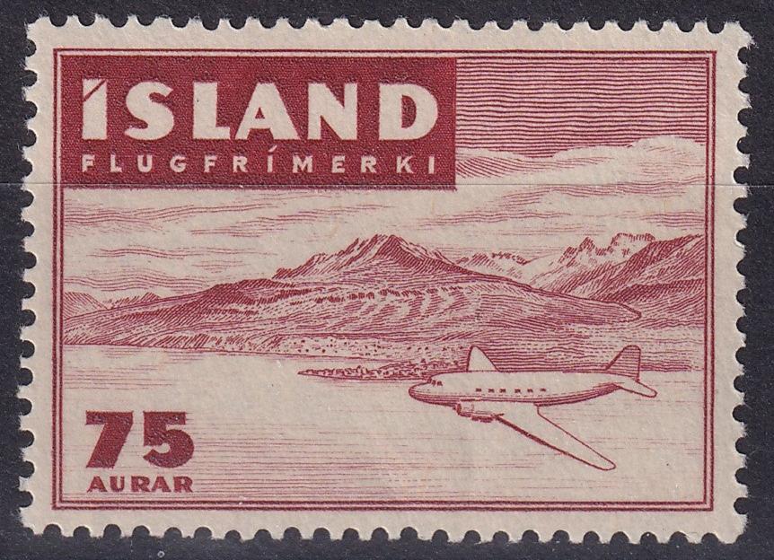 ICELAND 1947 SG 273 75a BROWN-LAKE AIRMAIL MNH CAT £1.00